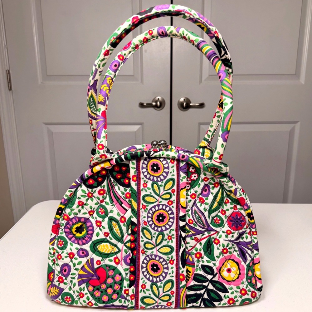 Vera Bradley Floral Kiss Lock Frame Bag Quilted Top Handle Purse Multicolor